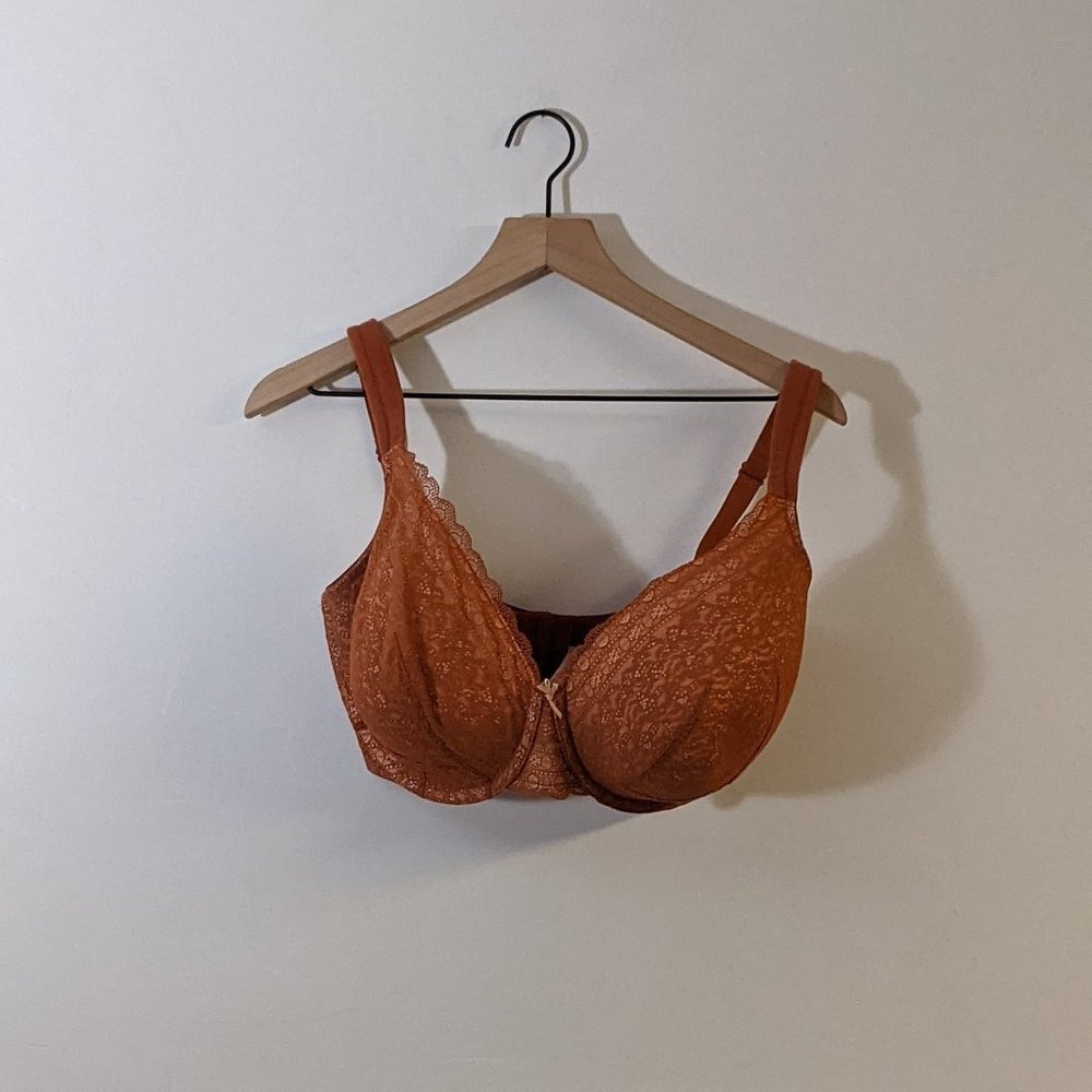 Cacique 38H Orange/Brown Lace Bra